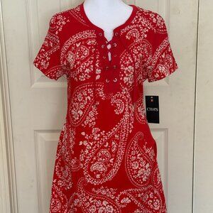 NWT-Chaps Womens red/white paisley  summer dress lace up front Size M